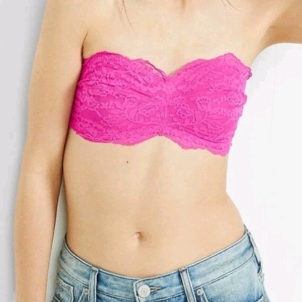 Express Bandeau Bralette Strapless Hot Pink Lace NWT Size Medium Women's Bra